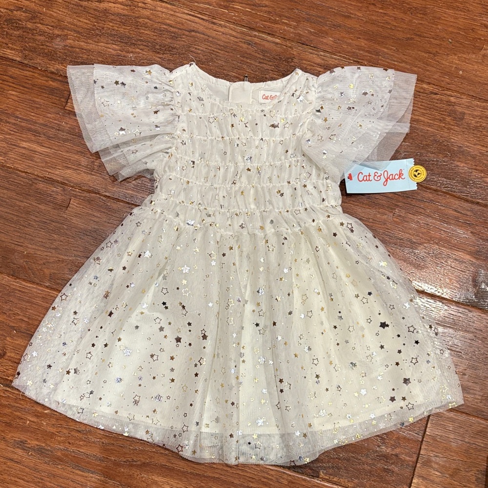 Cat & Jack White Starry Dress Size 2T NWT